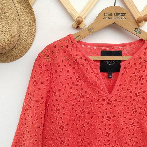 Talbots orange eyelet lace top with 3/4 sleeves - Picture 2 of 8